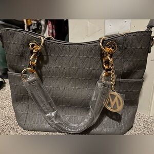 Gray Mia K Handbag with Gold Chain Accents